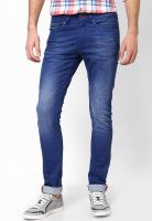 United Colors of Benetton Blue Solid Skinny Fit Blue Tone 3D Whiskers Denim Jeans