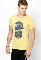 United Colors of Benetton Mustard Yellow Printed Round Neck T-Shirts