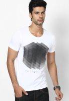 United Colors of Benetton White Printed Round Neck T-Shirts