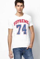 United Colors of Benetton White Solid Round Neck T-Shirts