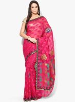 Varuna Designer Supernet Chanderi Patchwork Banarasi Rani Pink Saree
