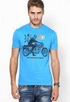 Wrangler Blue Printed Round Neck T-Shirts