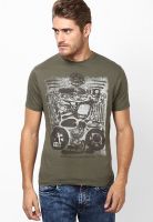 Wrangler Olive Printed Round Neck T-Shirts