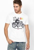 Wrangler White Printed Round Neck T-Shirts