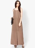 AND Brown Colored Solid Maxi Dress