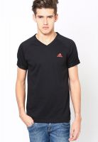Adidas Black Solid V Neck T-Shirt
