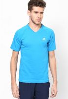 Adidas Blue Solid V Neck T-Shirt