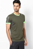 Adidas Olive Solid Round Neck T-Shirts