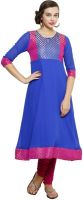 Alom Woven Women's Anarkali Kurta(Dark Blue)