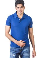 American Crew Navy Blue Solid Polo T-Shirts