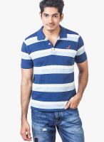 American Crew Navy Blue Striped Polo T-Shirts