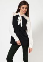 Arrow Woman Neck Tie Full Sleeve Off White Shirt With Net