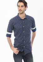 Basics Printed Navy Blue Casual Shirt