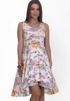 Belle Fille Off White Colored Printed Skater Dress