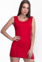 Belle Fille Red Colored Solid Bodycon Dress