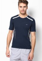 Berge Navy Blue Solid Round Neck T-Shirts