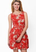 Besiva Red Colored Printed Skater Dress