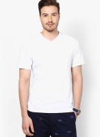 Camino White Solid V Neck T-Shirts