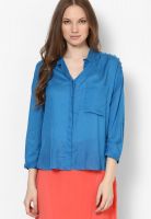 Chemistry Blue Solid Roll Up Sleeves Shirt