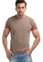 Cult Fiction Brown Solid Round Neck T-Shirts