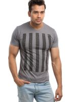 Cult Fiction Grey Milange Printed Round Neck T-Shirts