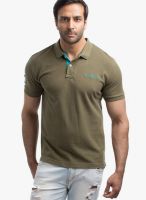Cult Fiction Olive Solid Polo T-Shirts