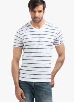 Cult Fiction White Striped V Neck T-Shirts