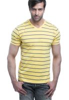 Cult Fiction Yellow Striped V Neck T-Shirts
