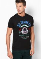 Duke Black Printed Round Neck T-Shirts