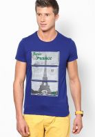 Duke Navy Blue Printed Round Neck T-Shirts