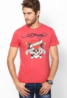 Ed Hardy Pink Round Neck T-Shirts