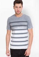 Elaborado Grey Striped Round Neck T-Shirts