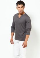 FREECULTR Grey Solid Henley T-Shirts