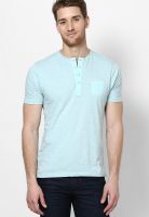 FREECULTR Ice Blue Solid Henley T-Shirts