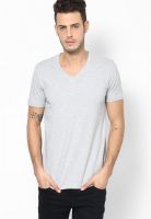 FREECULTR Light Grey Solid V Neck T-Shirt