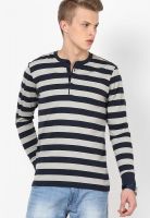 FREECULTR Navy Blue Striped Henley T-Shirt