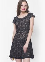 Faballey Black Colored Embroidered Skater Dress