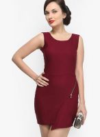 Faballey Maroon Colored Solid Bodycon Dress