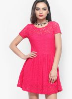 Faballey Pink Colored Embroidered Skater Dress