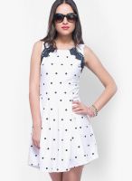Faballey White Colored Printed Skater Dress