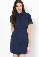 Femella Blue Colored Solid Shift Dress
