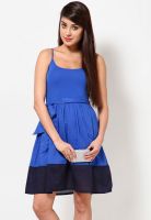 French Connection Blue Colored Solid Skater Dress