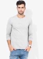 Gas Grey Solid Round Neck T-Shirts