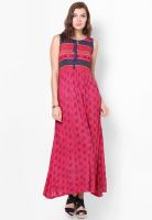 Global Desi Magenta Colored Solid Maxi Dress