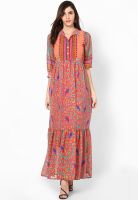 Global Desi Red Colored Printed Maxi Dress