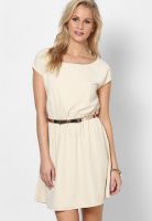 Globus Beige Colored Solid Skater Dress