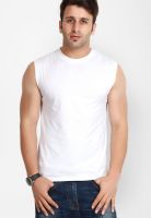 Gritstones White Solid Round Neck T-Shirts