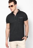 Incult Black Solid Polo T-Shirts