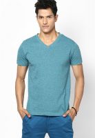 Incult Green Solid V Neck T-Shirts