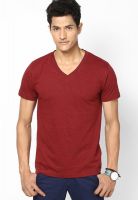 Incult Maroon Solid V Neck T-Shirts